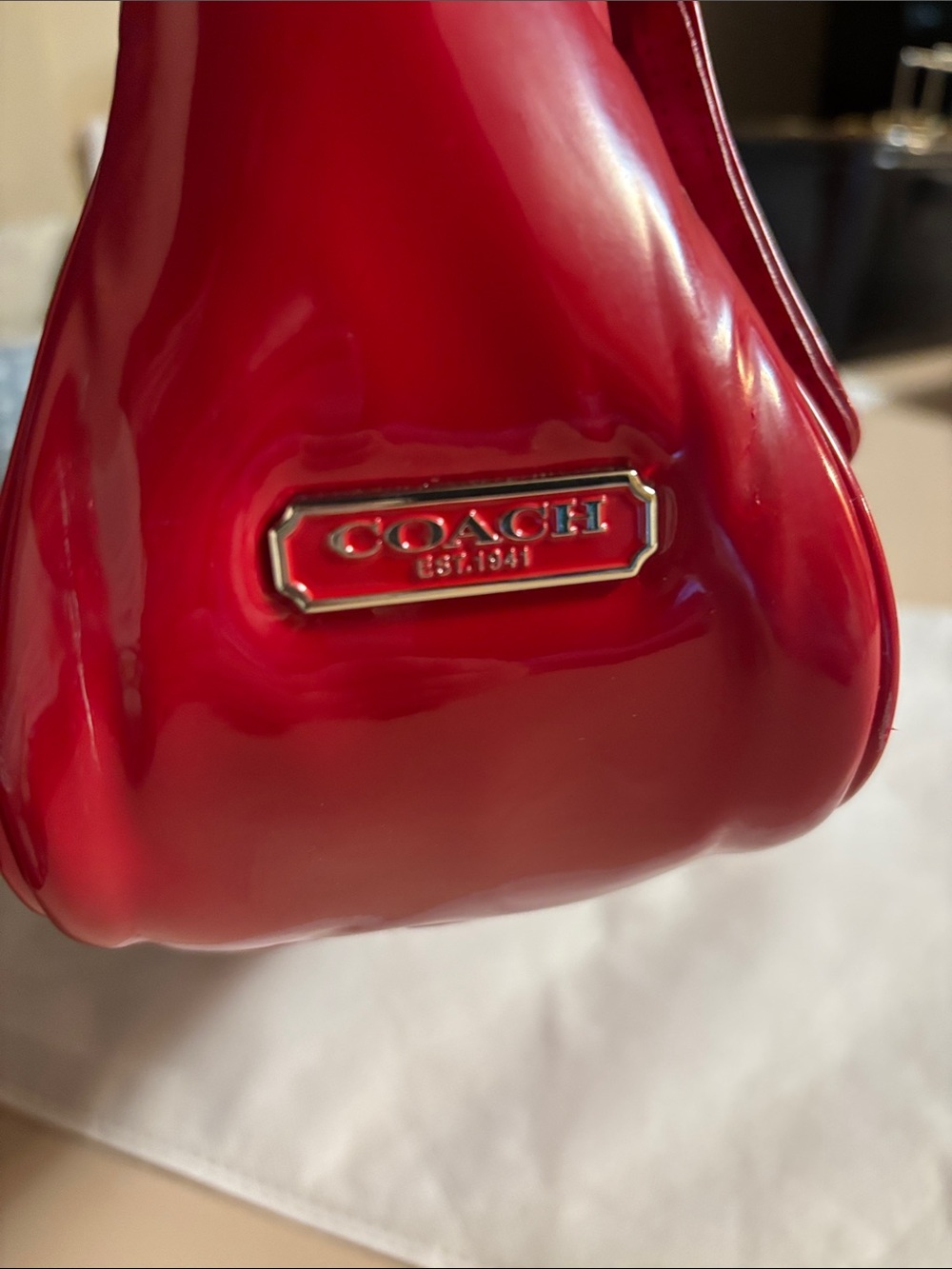 Coach Poppy Red Quilted Liquid Gloss Satchel. - Picture 10 of 16